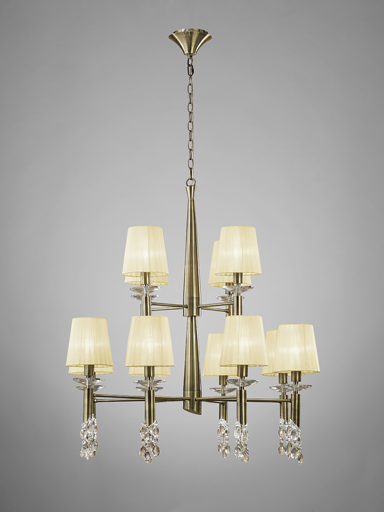 M3870/CS  Tiffany AB Crystal Chandelier 12+12 Light Antique Brass